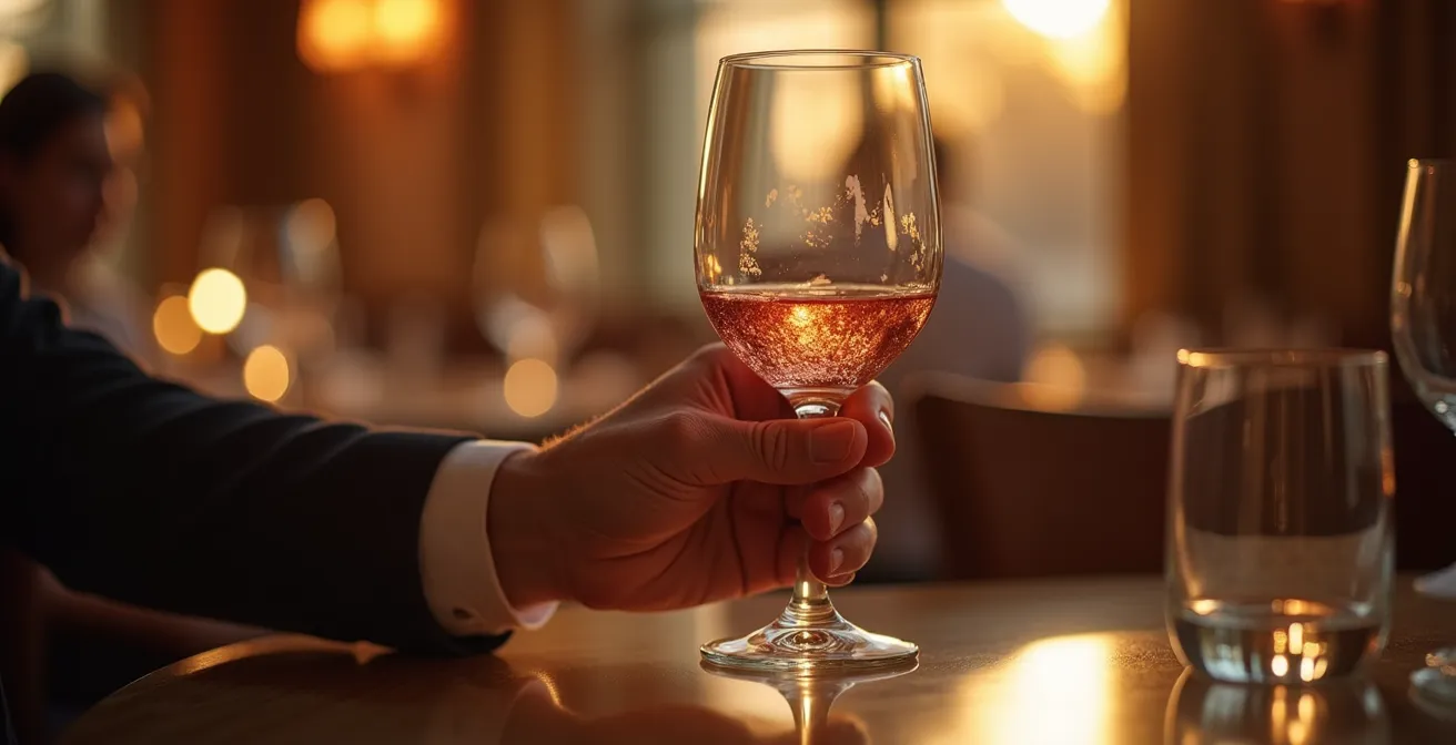 Larmes de vin glissant sur la paroi intérieure d'un verre cristallin